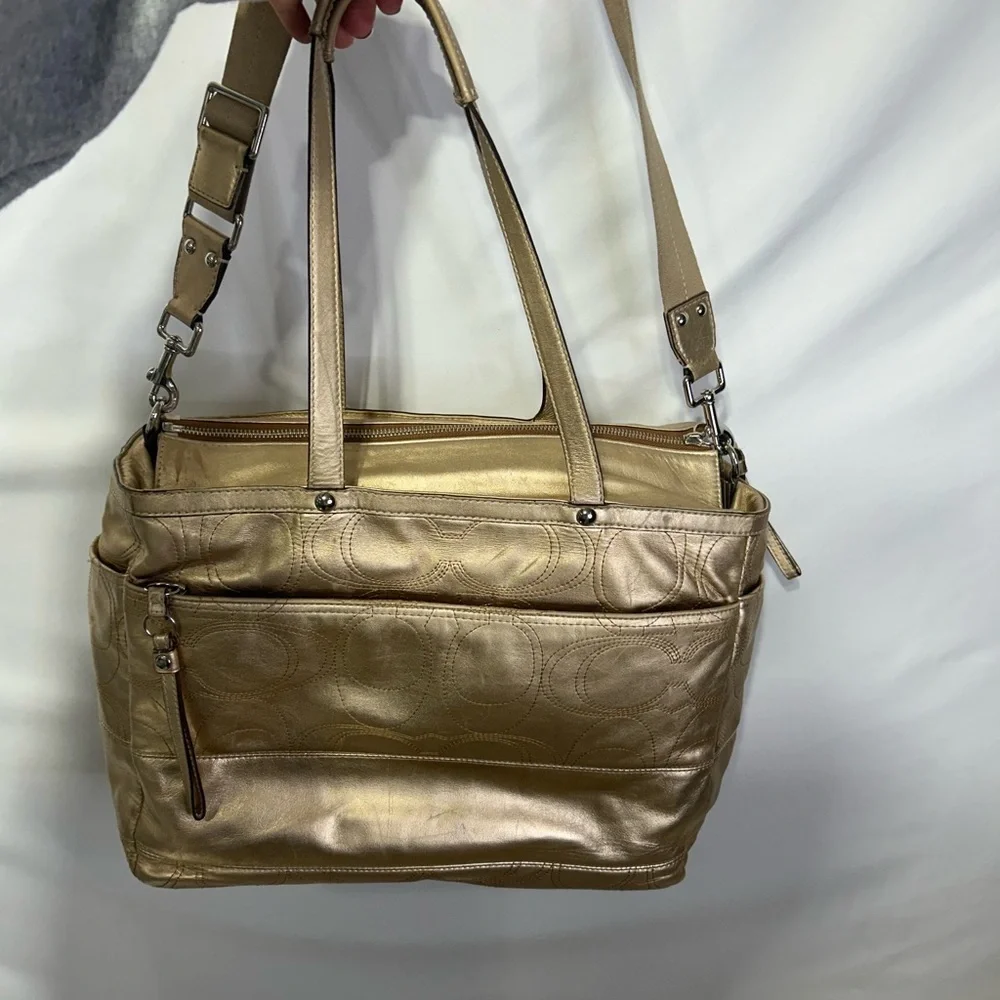COACH gold oversized diaper bag. Gorgeous. Tons of pockets. Tons of options! - Picture 8 of 12